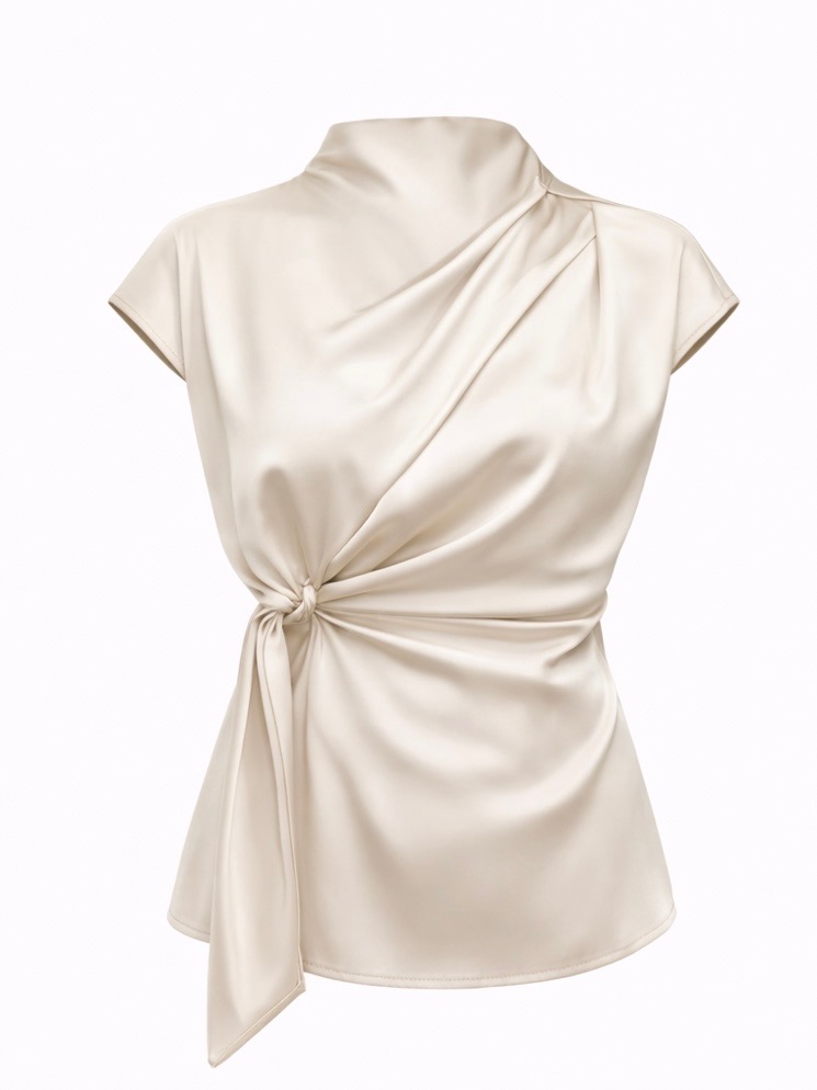 VIDUSSA Silk Satin Ruched Peplum Blouse